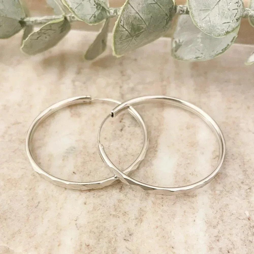 925 Sterling Silver Hoop Earrings Diamond Cut Hoop Earrings Small Hoops - Picture 2 of 5
